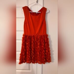 Vibrant Red Sleeveless Dress with Floral Skirt